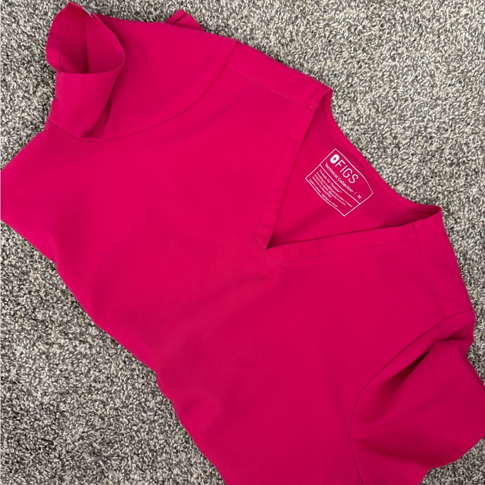 Figs Hot Pink V-Neck Scrub Top